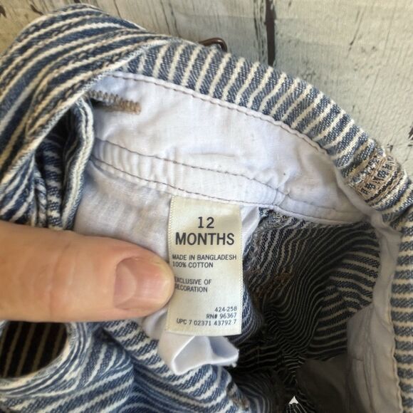 OshKosh B’Gosh Baby Vestbak Striped Engineer Overalls Size 12m Train Conductor - Picture 7 of 9